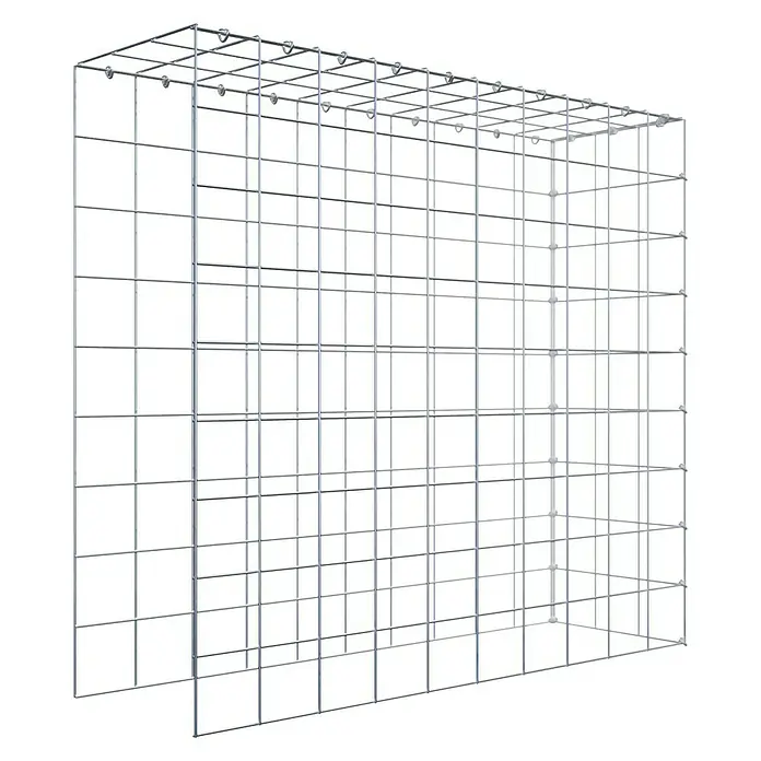 Gabiona Gabione Typ 4 - Zum Anbau in Länge & Höhe, 100 x 30 x 90 cm, Stahl, Maschenbreite: 100 mm, Maschenhöhe: 100 mm, C-Ring - Das Bild zeigt einen Gabionenkorb aus Metall. Die Drahtgitterkonstruktion eignet sich ideal für den Garten- und Landschaftsbau.