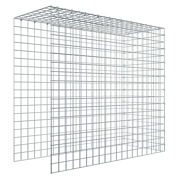 Gabiona Gabione Typ 4 - Zum Anbau in Länge & Höhe, 100 x 40 x 90 cm, Stahl, Maschenbreite: 50 mm, Maschenhöhe: 50 mm, C-Ring - Detailaufnahme eines Gabionenkorbs aus verzinktem Stahl. Ideal für Gartenmauern und Landschaftsbau.
