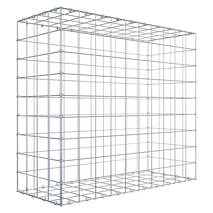 Gabiona Gabione - 100 x 40 x 90 cm, Stahl, Maschenbreite: 100 mm, Maschenhöhe: 100 mm - Draufsicht eines Gabionenkorbs. Der Korb besteht aus einem stabilen Drahtgitter, ideal für den Garten- und Landschaftsbau.