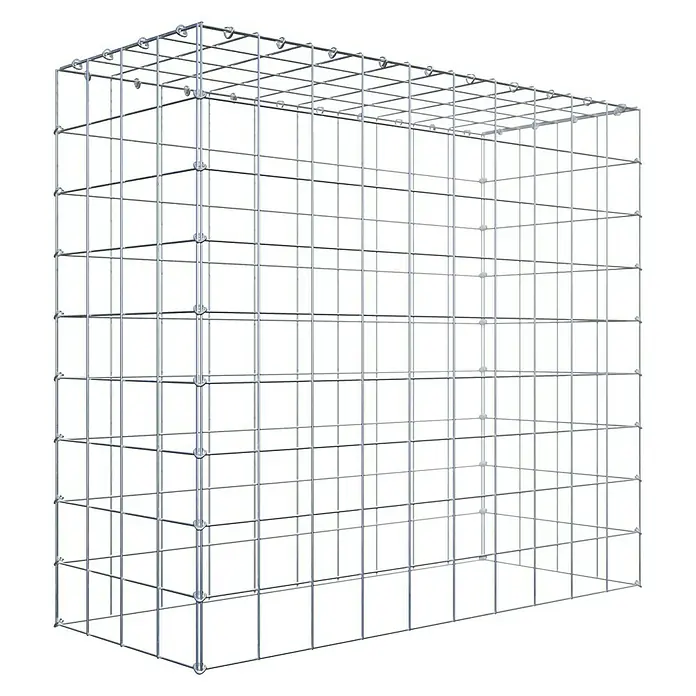 Gabiona Gabione Typ 3 - Zum Anbau in der Höhe, 100 x 40 x 90 cm, Stahl, Maschenbreite: 100 mm, Maschenhöhe: 100 mm, C-Ring - Das Bild zeigt einen Gabionenkorb, ein Drahtgitter zur Verwendung im Garten- und Landschaftsbau. Er ist leer und bereit zur Befüllung mit Steinen.