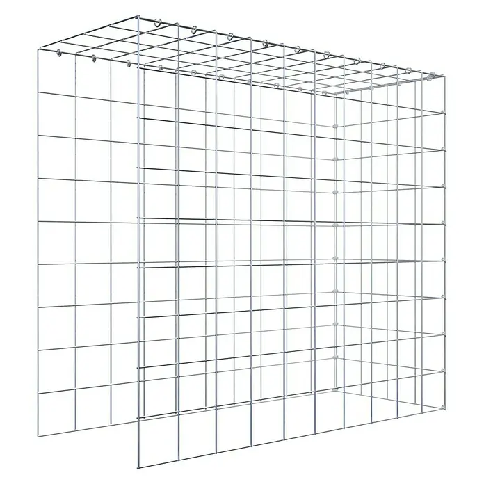 Gabiona Gabione Typ 4 - Zum Anbau in Länge & Höhe, 100 x 40 x 90 cm, Stahl, Maschenbreite: 100 mm, Maschenhöhe: 100 mm, C-Ring - Das Bild zeigt einen Gabionenkorb aus verzinktem Stahl. Die Konstruktion besteht aus einem Gittermuster und ist leer.