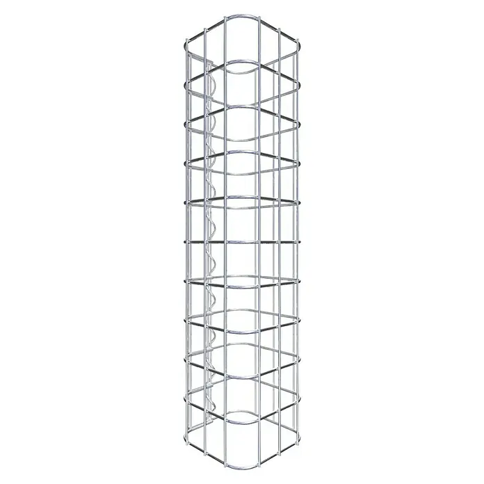 Gabiona Gabionensäule - 17 x 17 x 50 cm, Stahl, Maschenbreite: 50 mm, Maschenhöhe: 50 mm - Silberfarbener, sechseckiger Wendeltreppenkäfig aus Metall.