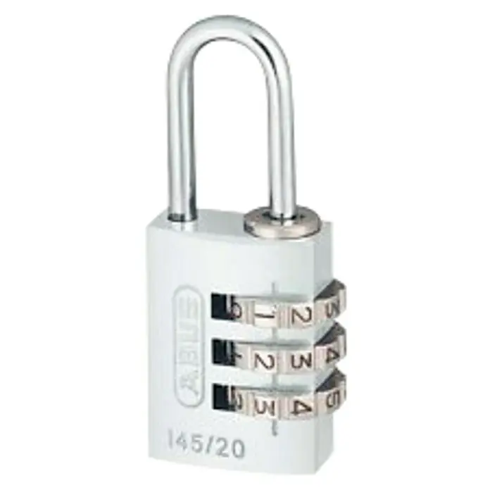 Abus Candado con combinación 145/20 - An x L: 22,5 x 82,5 mm, Aluminio, Número de dígitos en combinación: 3 ud., Plateado - Candado de combinación Abus 145/20 en plata con combinación de tres dígitos. El candado perfecto para equipaje, armarios y más.