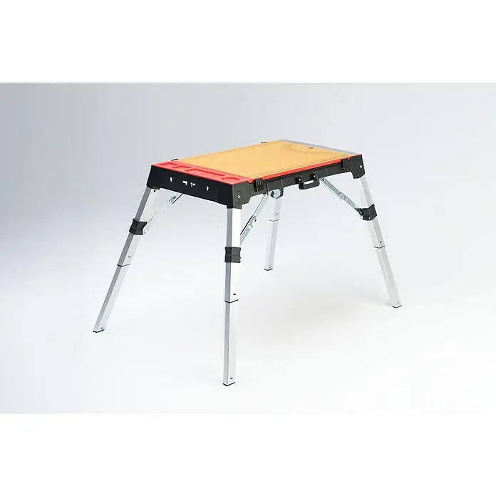Werkbank Tragbar Duplex - L x B: 1.360 x 790 mm, Arbeitshöhe: 840 mm, Belastbarkeit: 150 kg - Ein kompakter, zusammenklappbarer Arbeitstisch mit verstellbaren Beinen und einer robusten Arbeitsfläche. Ideal für Heimwerker und Profis.