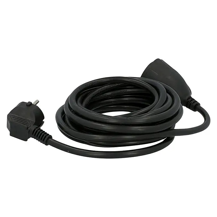 Voltomat Verlängerungskabel - 5 m, Schwarz, H05VV-F - Schwarzes Stromkabel mit Stecker und Kupplung für den Innenbereich. Robust und sicher für vielfältige Anwendungen.