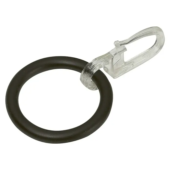 Expo Ambiente Gardinenring Rund - 8 Stk., Durchmesser: 50 mm, Schwarz, Mit Faltenhaken - Schlüsselanhänger mit schwarzem Ring und transparentem Karabinerhaken. Praktisches Accessoire zur sicheren Befestigung von Schlüsseln.