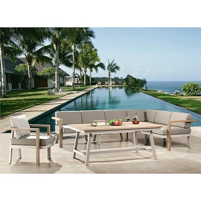 Sunfun Cojín de asiento Sillón Morgana - Poliéster, Marrón - Elegante conjunto de muebles de exterior con sofá seccional, sillón y mesa. Diseño de alta calidad para piscina y terraza.