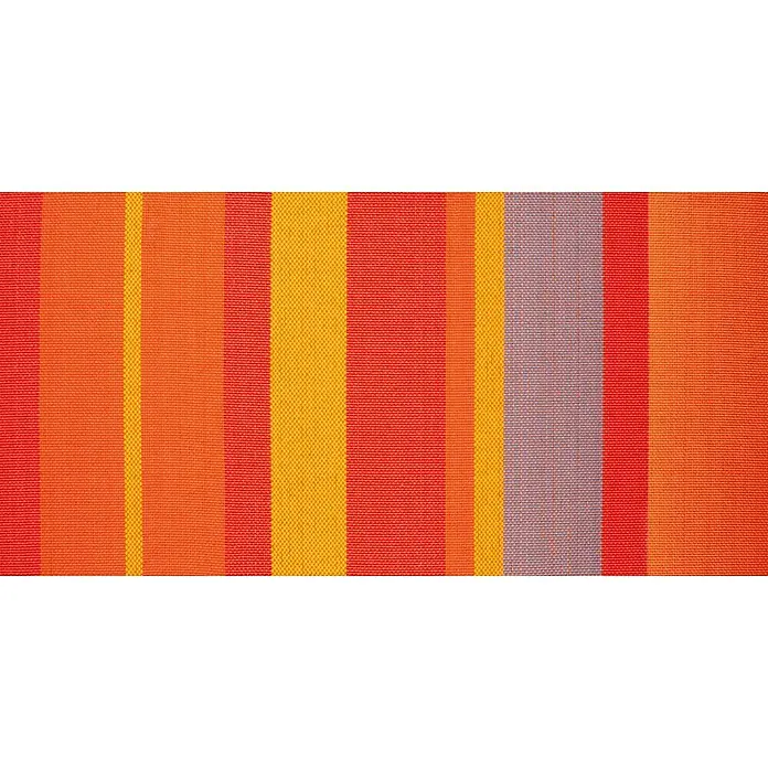 La Siesta Hängesessel Domingo Kingsize - Toucan - Nahaufnahme eines gestreiften Stoffes mit warmen Farben, perfekt für Sommerbekleidung oder Heimtextilien.