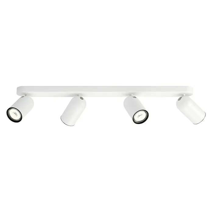 Philips Regleta Pongee - 5,5 W, L x An x Al: 8,2 x 62,8 x 12,2 cm, Blanco, GU10, 4 ud. - Lámpara de techo blanca versátil con cuatro focos ajustables individualmente para soluciones de iluminación flexibles en cualquier habitación.