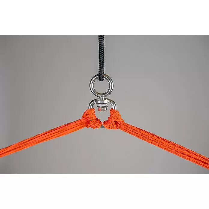 La Siesta Hängesessel Domingo Kingsize - Toucan - Metallwirbel verbindet ein schwarzes Seil mit zwei orangefarbenen Seilen.