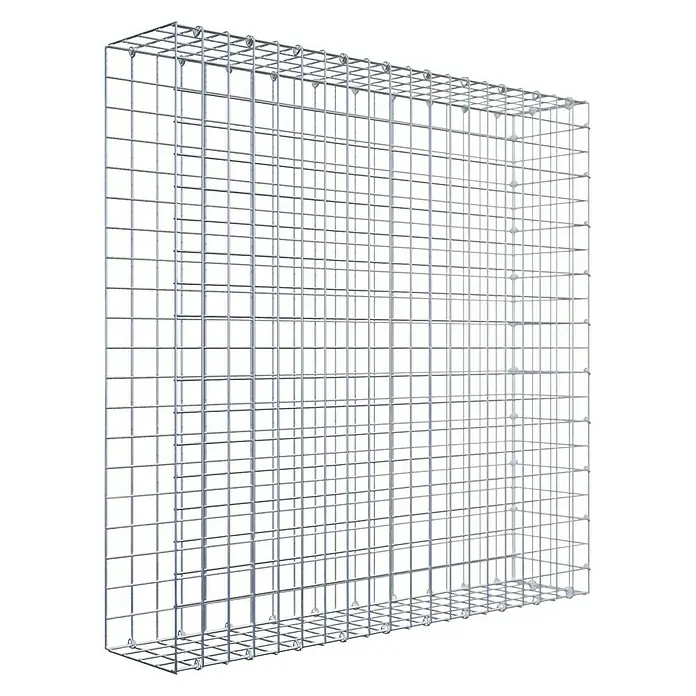 Gabiona Gabione Typ 2 - Zum Anbau in der Länge, 100 x 20 x 100 cm, Stahl, Maschenbreite: 50 mm, Maschenhöhe: 50 mm, C-Ring - Das Bild zeigt einen robusten Drahtgitterkorb, ideal für den Einsatz im Garten- und Landschaftsbau zur Befüllung mit Steinen oder anderen Materialien.