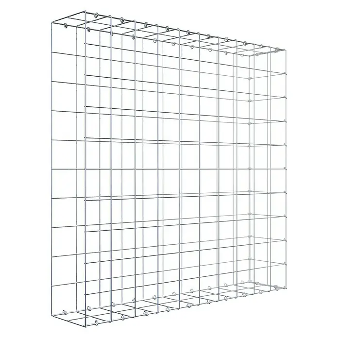 Gabiona Gabione Typ 2 - Zum Anbau in der Länge, 100 x 20 x 100 cm, Stahl, Maschenbreite: 100 mm, Maschenhöhe: 100 mm, C-Ring - Produktabbildung eines Gabionenkorbs. Der Gabionenkorb ist aus Metall gefertigt und hat eine rechteckige Form. Ideal für den Einsatz im Garten- und Landschaftsbau.
