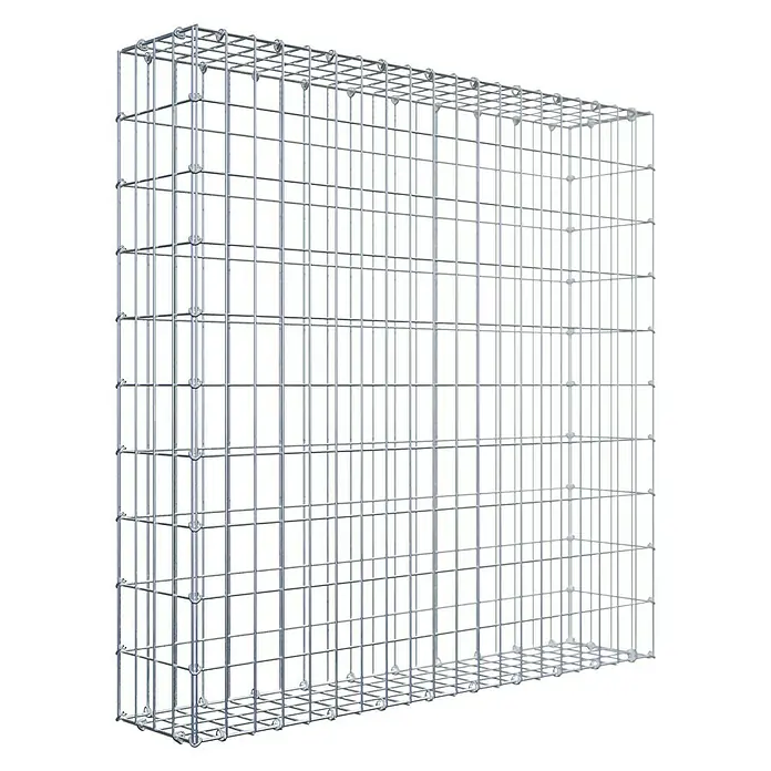 Gabiona Gabione - 100 x 20 x 100 cm, Stahl, Maschenbreite: 50 mm, Maschenhöhe: 100 mm - Das Bild zeigt einen Gabionenkorb, der aus einem Gitter aus Metallstäben besteht und zur Befüllung mit Steinen oder anderen Materialien dient.