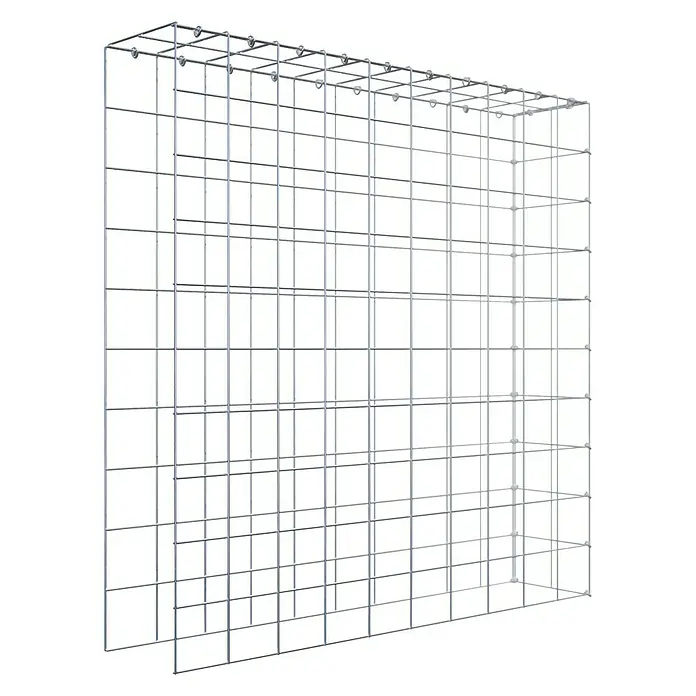 Gabiona Gabione Typ 4 - Zum Anbau in Länge & Höhe, 100 x 20 x 100 cm, Stahl, Maschenbreite: 100 mm, Maschenhöhe: 100 mm, C-Ring - Bild eines Gabionen-Bausatzes mit quadratischen Maschen. Ideal für den Gartenbau und die Landschaftsgestaltung.