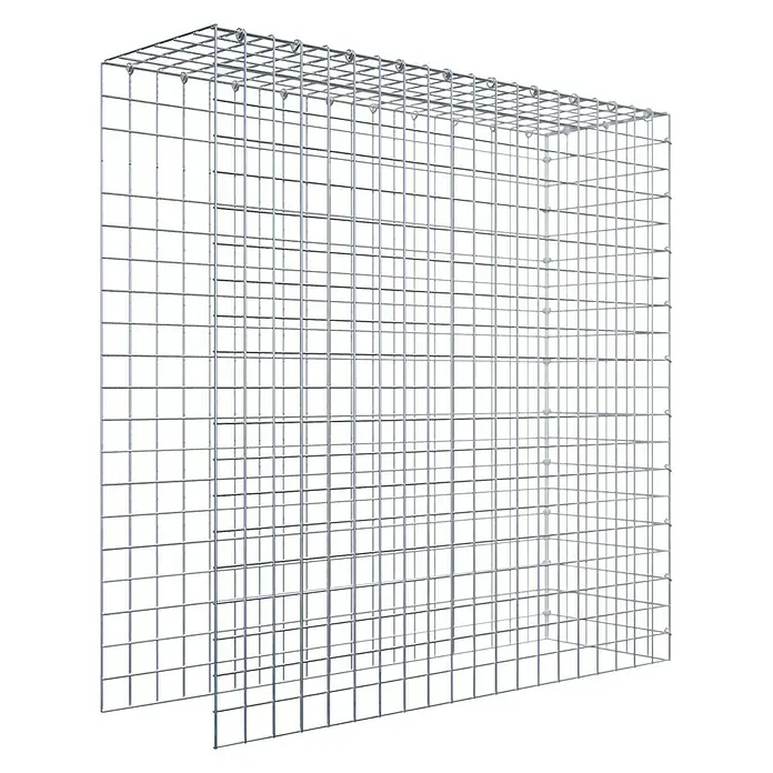 Gabiona Gabione Typ 4 - Zum Anbau in Länge & Höhe, 100 x 30 x 100 cm, Stahl, Maschenbreite: 50 mm, Maschenhöhe: 50 mm, C-Ring - Das Bild zeigt einen Gabionenkorb aus verzinktem Drahtgitter, der für den Bau von Stützmauern und zur Gartengestaltung verwendet wird.