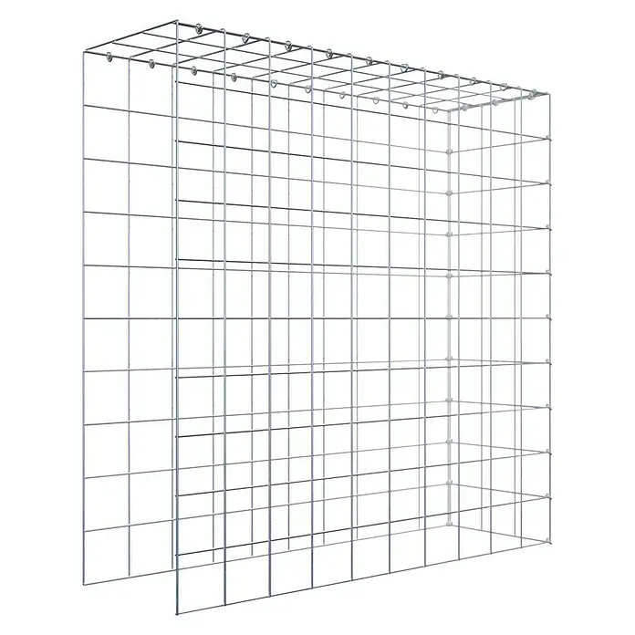 Gabiona Gabione Typ 4 - Zum Anbau in Länge & Höhe, 100 x 30 x 100 cm, Stahl, Maschenbreite: 100 mm, Maschenhöhe: 100 mm - Ansicht eines leeren Gabionenkorbes aus Drahtgeflecht. Der Drahtkorb ist bereit zur Befüllung mit Steinen oder anderen Materialien.