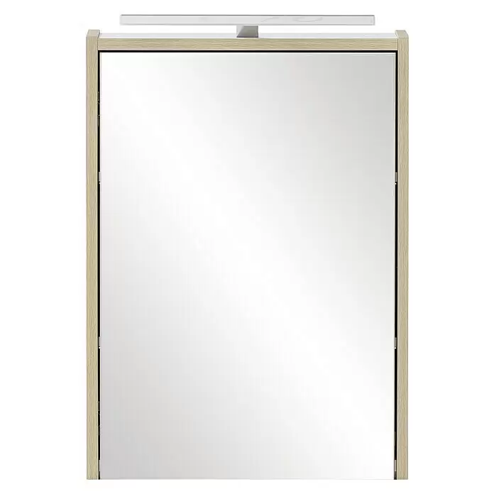 Schildmeyer LED-Spiegelschrank Elba/Flag - B x H: 43,5 x 64 cm, Mit Beleuchtung, Holz, Eiche - Hellholz gerahmter Spiegelschrank mit integrierter Überkopfbeleuchtung.