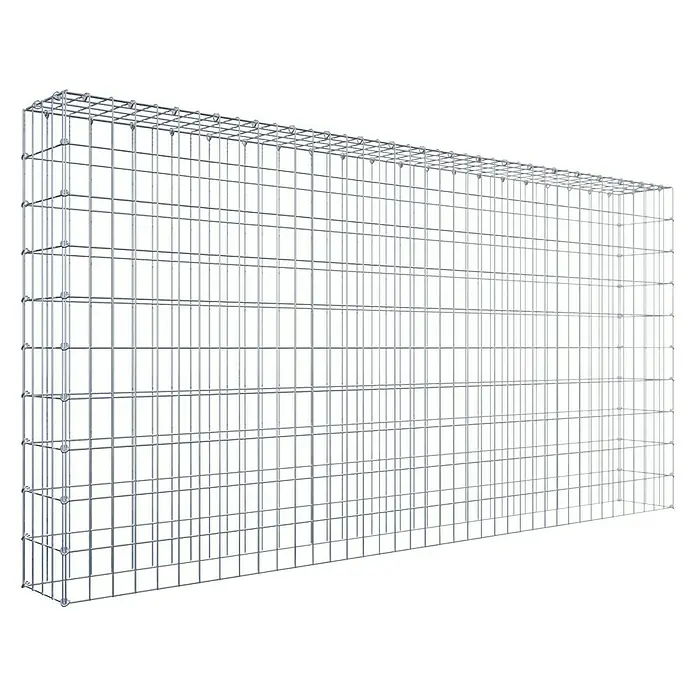 Gabiona Gabione Typ 3 - Zum Anbau in der Höhe, 200 x 20 x 100 cm, Stahl, Maschenbreite: 50 mm, Maschenhöhe: 100 mm, C-Ring - Ein rechteckiger Gabionenkorb aus verzinktem Drahtgeflecht, ideal für Gartenbau und Landschaftsgestaltung. Robust und langlebig für vielfältige Anwendungen.