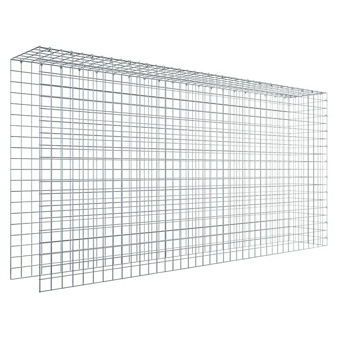 Gabiona Gabione Typ 4 - Zum Anbau in Länge & Höhe, 200 x 30 x 100 cm, Stahl, Maschenbreite: 50 mm, Maschenhöhe: 50 mm, C-Ring - Ein detailliertes Bild eines rechteckigen Gabionenkäfigs, der für verschiedene Bau- und Landschaftsbauprojekte verwendet wird.
