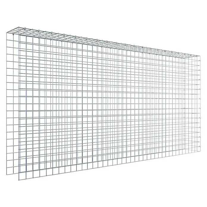 Gabiona Gabione Typ 4 - Zum Anbau in Länge & Höhe, 200 x 20 x 100 cm, Stahl, Maschenbreite: 50 mm, Maschenhöhe: 50 mm, C-Ring - Ansicht eines rechteckigen Gabionen-Drahtkorbs, der eine stabile und langlebige Lösung für Landschaftsbau und Stützmauern bietet.