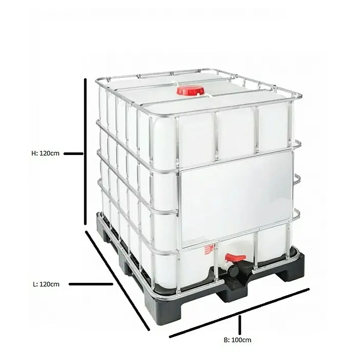 Regentonne - 1.000 l, Weiß - Bild einer IBC-Tank mit den Maßen H: 120cm, L: 120cm, B: 100cm.