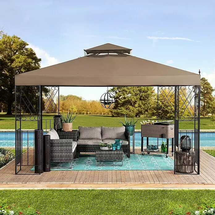Sunjoy Pavillon Aneto - B x T: 360 x 300 cm, Farbe Gestell: Braun, Stahl - Stimmungsaufnahme