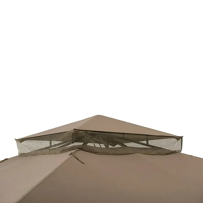 Sunjoy Pavillon Aneto - B x T: 360 x 300 cm, Farbe Gestell: Braun, Stahl - Detailaufnahme eines braunen Pavillons mit doppeltem Dach, das luftigen Schatten spendet. Ideal für Gartenpartys.
