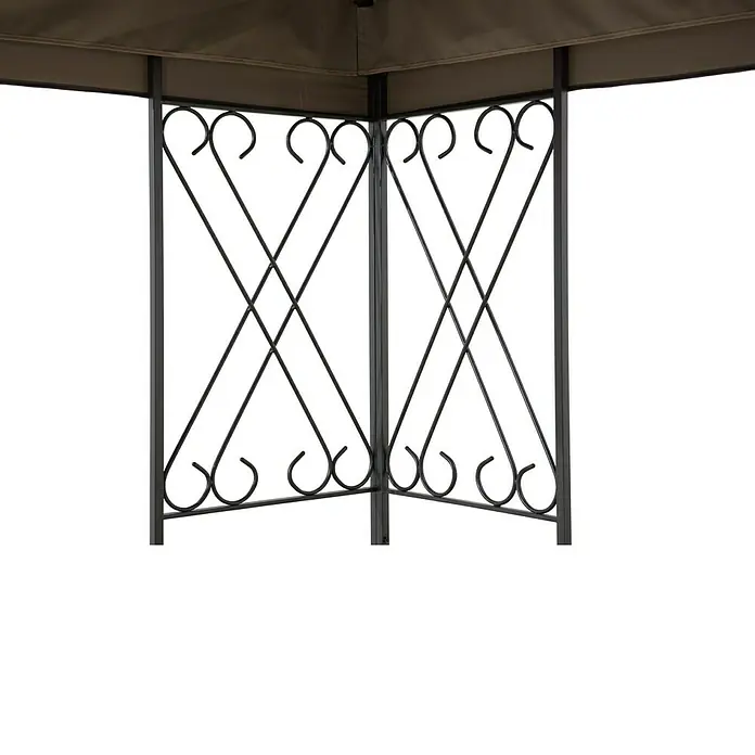 Sunjoy Pavillon Aneto - B x T: 360 x 300 cm, Farbe Gestell: Braun, Stahl - Detailaufnahme eines Pavillons mit dekorativen Metallelementen. Das Design bietet Stabilität und einen Hauch von Eleganz für den Garten.