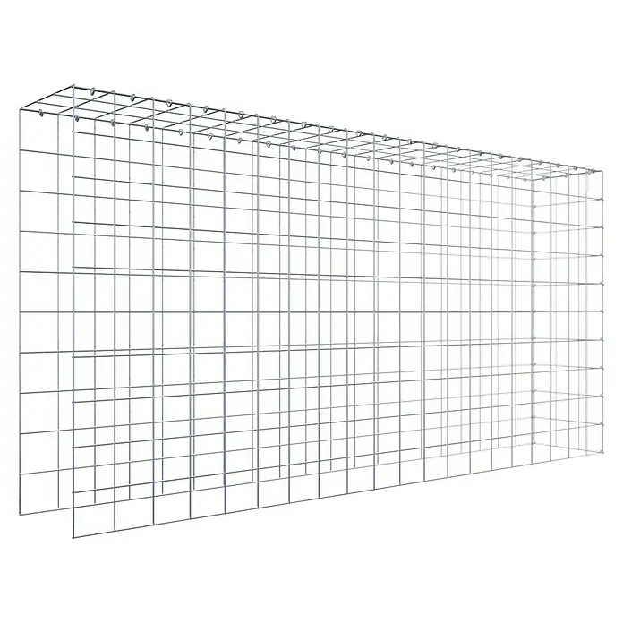 Gabiona Gabione Typ 4 - Zum Anbau in Länge & Höhe, 200 x 30 x 100 cm, Stahl, Maschenbreite: 100 mm, Maschenhöhe: 100 mm - Das Bild zeigt einen Gabionenkorb aus verzinktem Draht, ideal für Gartengestaltung und Landschaftsbau. Robust und vielseitig einsetzbar.