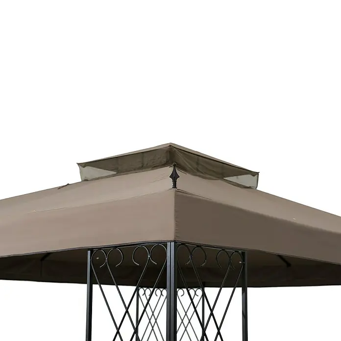 Sunjoy Pavillon Aneto - B x T: 360 x 300 cm, Farbe Gestell: Braun, Stahl - Nahaufnahme des stilvollen Pavillons mit braunem Dach und dekorativen Metallelementen. Ideal für Garten und Terrasse.