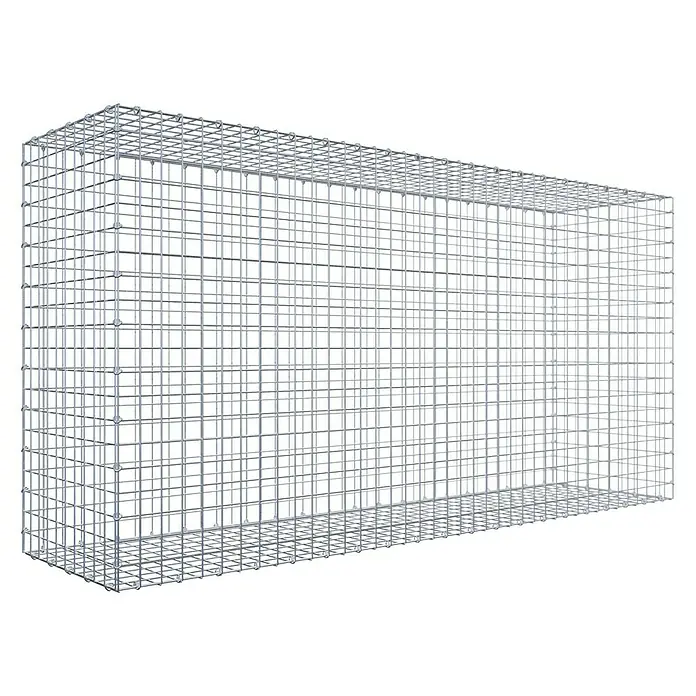Gabione - 200 x 50 x 100 cm, Stahl, Maschenbreite: 50 mm, Maschenhöhe: 50 mm - Das Bild zeigt einen Gabionenkorb aus Metallgitter, der robust und langlebig ist, ideal für den Einsatz im Garten- und Landschaftsbau.