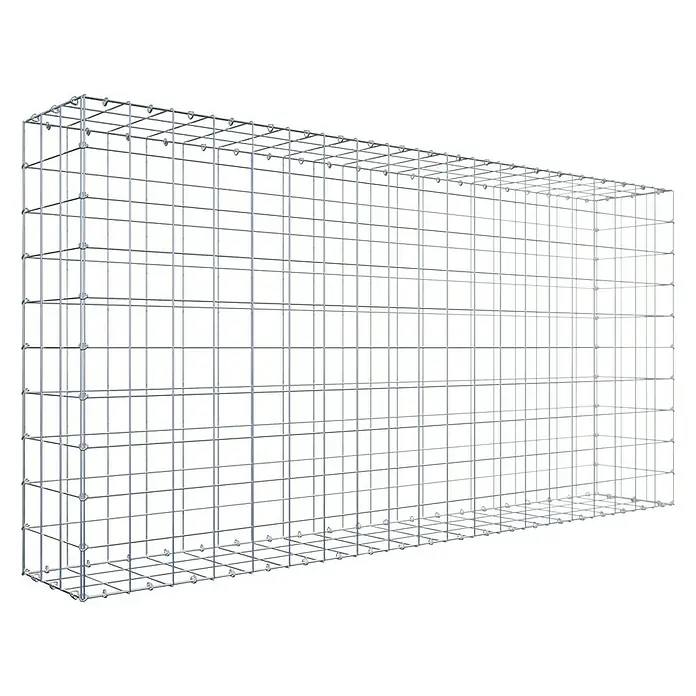 Gabiona Gabione - 200 x 30 x 100 cm, Stahl, Maschenbreite: 100 mm, Maschenhöhe: 100 mm - Draufsicht auf einen Gabionenkorb aus verzinktem Drahtgitter, leer und bereit für die Befüllung mit Steinen oder anderen Materialien.