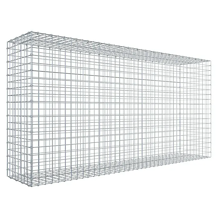 Gabiona Gabione - 200 x 40 x 100 cm, Stahl, Maschenbreite: 50 mm, Maschenhöhe: 50 mm - Ein großes, rechteckiges Gabionengitter aus silbernem Draht, ideal für den Garten- und Landschaftsbau. Stabile Konstruktion für vielfältige Anwendungen.