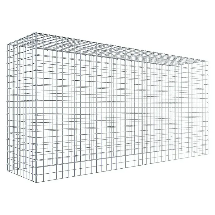 Gabiona Gabione Typ 3 - Zum Anbau in der Höhe, 200 x 50 x 100 cm, Stahl, Maschenbreite: 50 mm, Maschenhöhe: 50 mm, C-Ring - Ein rechteckiger Gabionenkorb aus verzinktem Drahtgitter, ideal für den Garten- und Landschaftsbau, steht im Fokus.