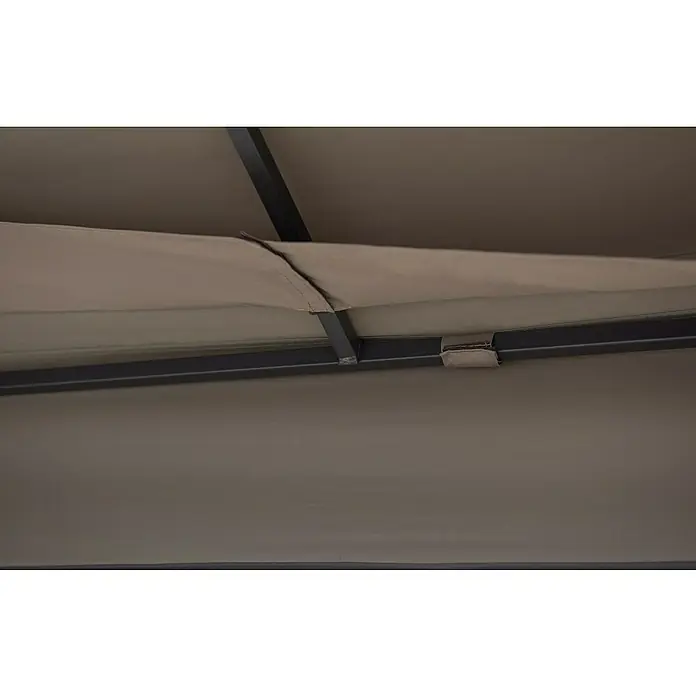 Sunjoy Pavillon Aneto - B x T: 360 x 300 cm, Farbe Gestell: Braun, Stahl - Nahaufnahme der Metallrahmenstruktur eines Pavillons mit beigefarbenem Stoffdach.