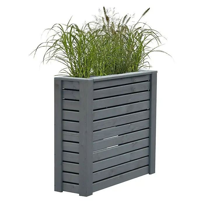 Pflanzkasten Sichtschutz - Außenmaß (L x B x H): 115 x 39 x 91 cm, Holz, Grau - Pflanzkasten aus Holz mit dekorativen Gräsern. Der graue Holzkasten bietet Pflanzen einen stilvollen Rahmen und ist eine schöne Gartendekoration.