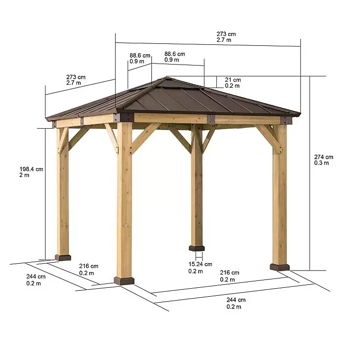 Sunjoy Pavillon Rapi - B x T: 273 x 273 cm, Farbe Gestell: Braun, Holz - Skizze