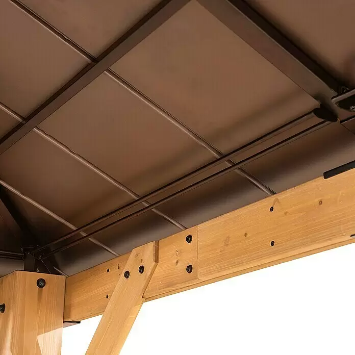 Sunjoy Pavillon Rapi - B x T: 273 x 273 cm, Farbe Gestell: Braun, Holz - Detailaufnahme