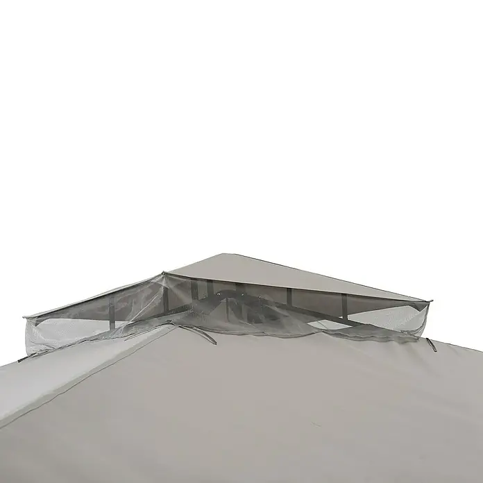 Sunjoy Pavillon Stoj - B x T: 402 x 336 cm, Farbe Gestell: Schwarz, Stahl - Nahaufnahme des Daches eines Pavillons mit Moskitonetz, ideal für Gartenpartys und Outdoor-Events.
