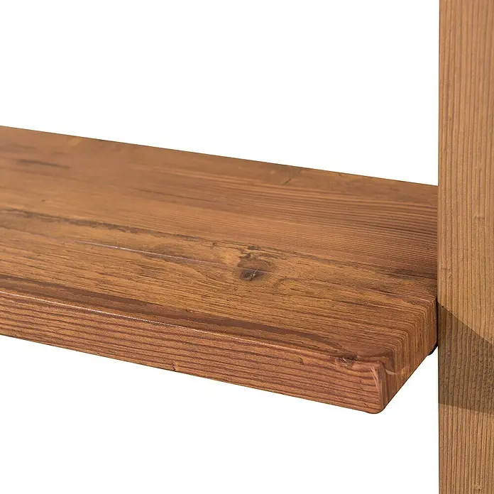 Sunjoy Standard-Pavillon Skuta - B x T: 406 x 259 cm, Farbe Gestell: Braun, Stahl - Nahaufnahme eines rustikalen Holzregals mit sichtbarer Maserung und einem robusten Pfosten.