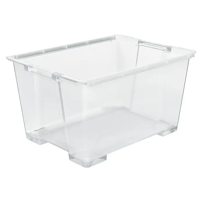 Rotho Aufbewahrungsbox Clear-Box - L x B x H: 78,7 x 58,6 x 43,8 cm, Transparent, Fassungsvermögen: 140 l - Klare Aufbewahrungsbox mit stabilen Griffen und Füßen, ideal für die Organisation von Gegenständen im Haus oder Büro. Praktisch und robust.