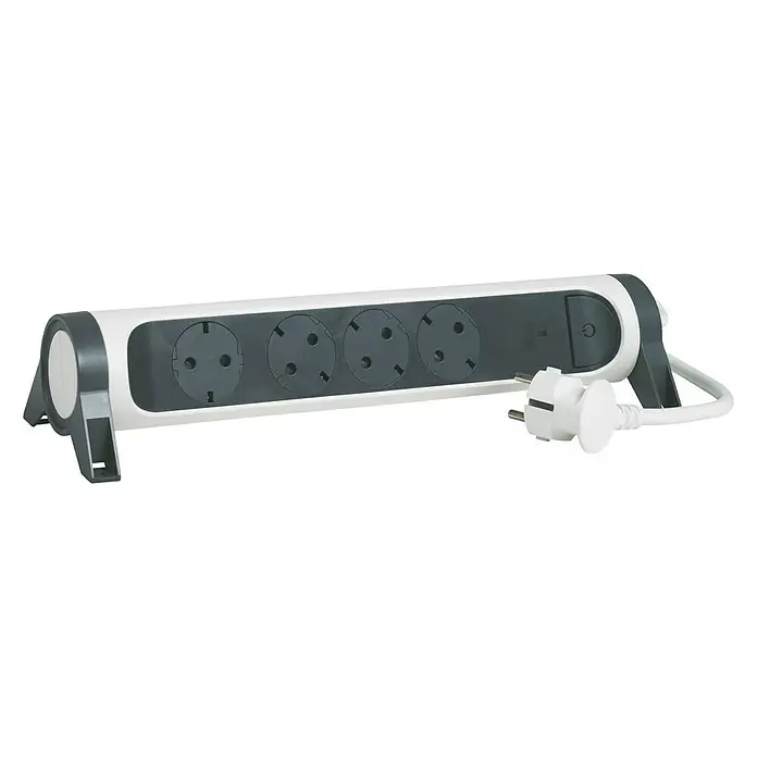 Legrand Base de enchufe múltiple Premium - Blanco/Negro, Longitud del cable: 1,5 m, 4 ud. - Regleta de enchufes con cuatro tomas y cable de alimentación. Solución práctica para la distribución de energía en interiores.