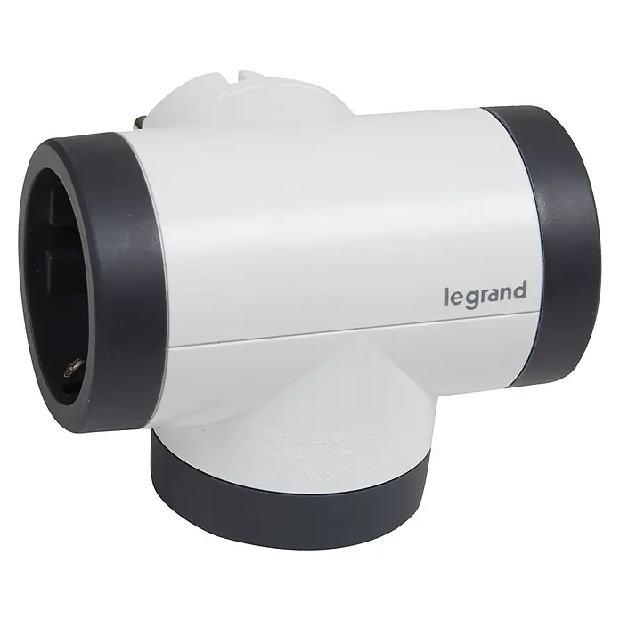 Legrand Ladrón Rotativo - Blanco/Negro, 3.680 W, 3 ud. - Adaptador de enchufe Legrand con tres salidas para uso interior, ideal para expandir la capacidad de enchufes.