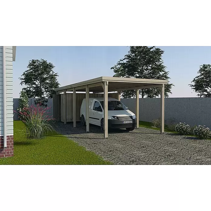 Weka Carport Optima - Außenmaß inkl. Dachüberstand (B x T): 3,22 x 8,02 m, Einzelcarport, Kesseldruckimprägniert - Stimmungsaufnahme