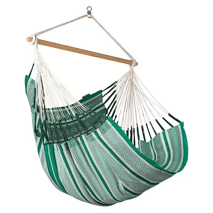 La Siesta Hängesessel Habana Comfort - L x B x H: 180 x 115 x 160 cm, Agave - Grün-weiß gestreifter Hängesessel mit Holzspreizstab und weißen Seilen.