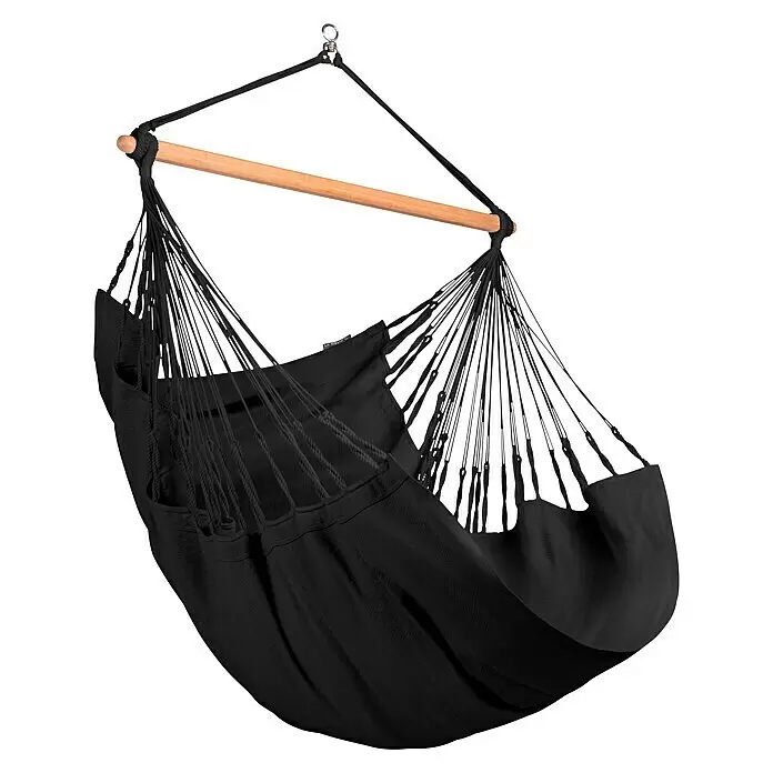 La Siesta Hängesessel Habana Comfort - L x B x H: 180 x 115 x 160 cm, Onyx - Schwarzer Stoff-Hängesessel mit Holzspreizstange, schwarzen Seilen und Metallring zum Aufhängen.