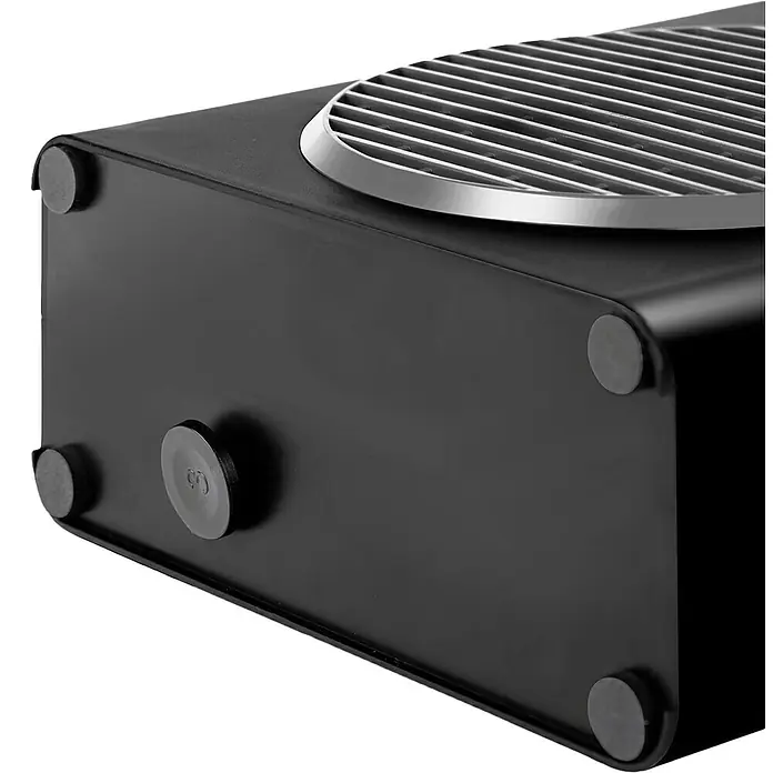 Black+Decker Heizlüfter BXSH2003E - 1.000 W - 2.000 W, Schwarz - Nahaufnahme einer schwarzen Tischgrillbasis mit runden Füßen, die Stabilität und Schutz der Oberfläche gewährleisten.