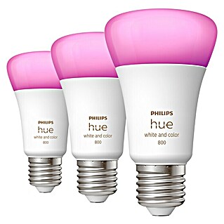 Philips LED-Lampe HUE (E27, Dimmbar, RGBW, 800 lm, Inhalt: 3 Stk., Leistung: 6,5 W)