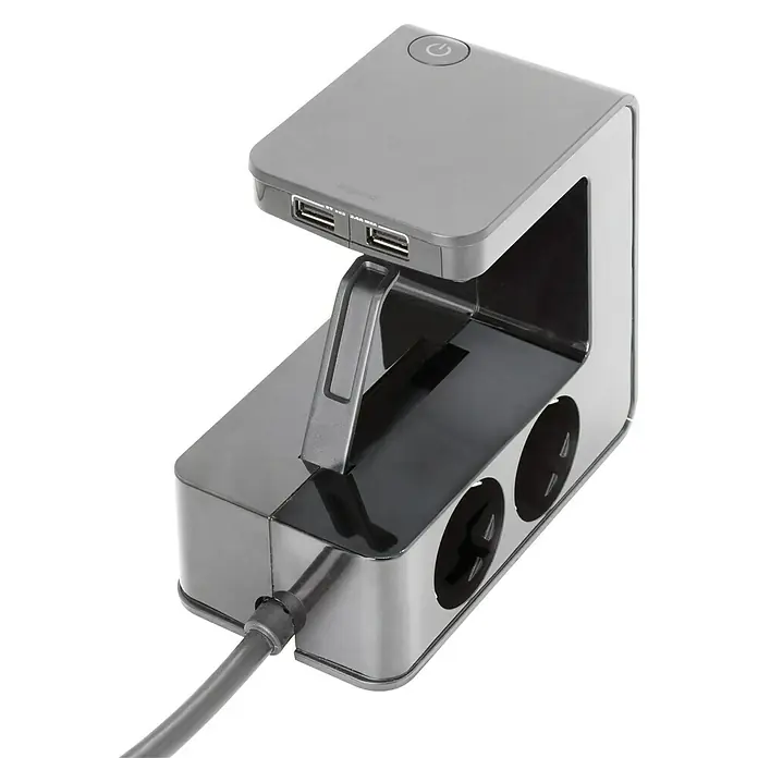 Legrand Bola de enchufes Upower 4x2P USB - x 4, Negro, 1,5 m - Cubo de alimentación de escritorio color plata con puertos USB y soporte para dispositivos, ideal para la oficina o el hogar.