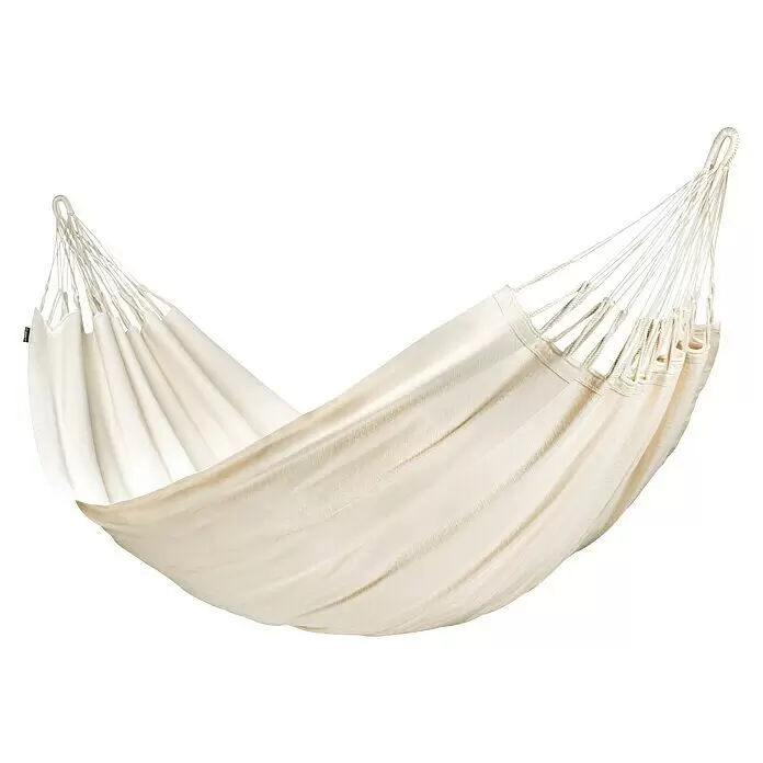 La Siesta Hängematte Modesta - L x B: 350 x 160 cm, Latte, Double - Weiße Stoff-Hängematte mit Seilaufhängung zum Entspannen.